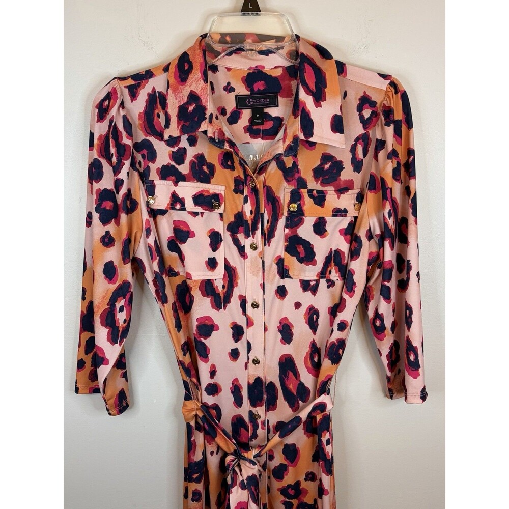 C WONDER by Christian Siriano Leopard Print Maxi Shirt Dress Melon Cloud Medium - Picture 5 of 14